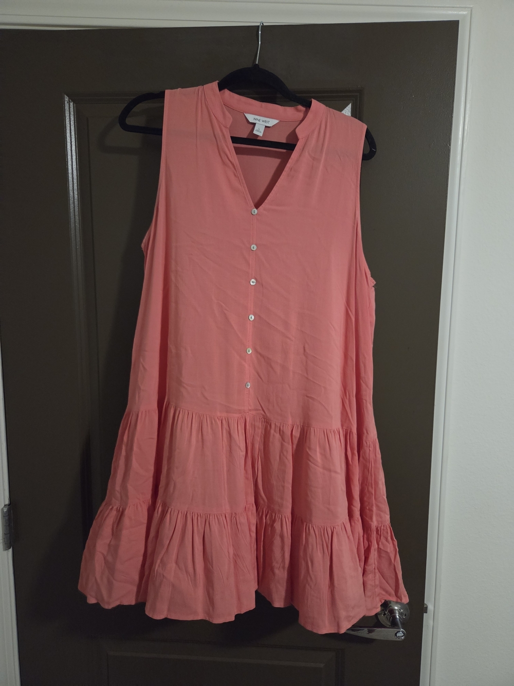 Nine West Tiered Button Front Rayon Tunic in Salmon Large Like New
